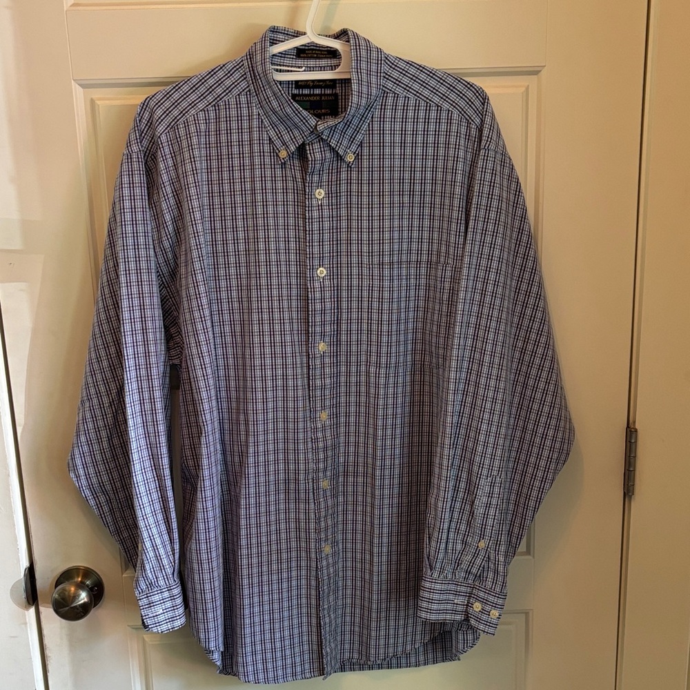 Alexander Julian Blue and White Checkered Button Down Shirt